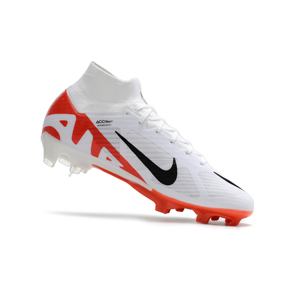 Chuteira Campo Nike Air Zoom Mercurial Superfly 9 Elite FG Branca e Laranja 