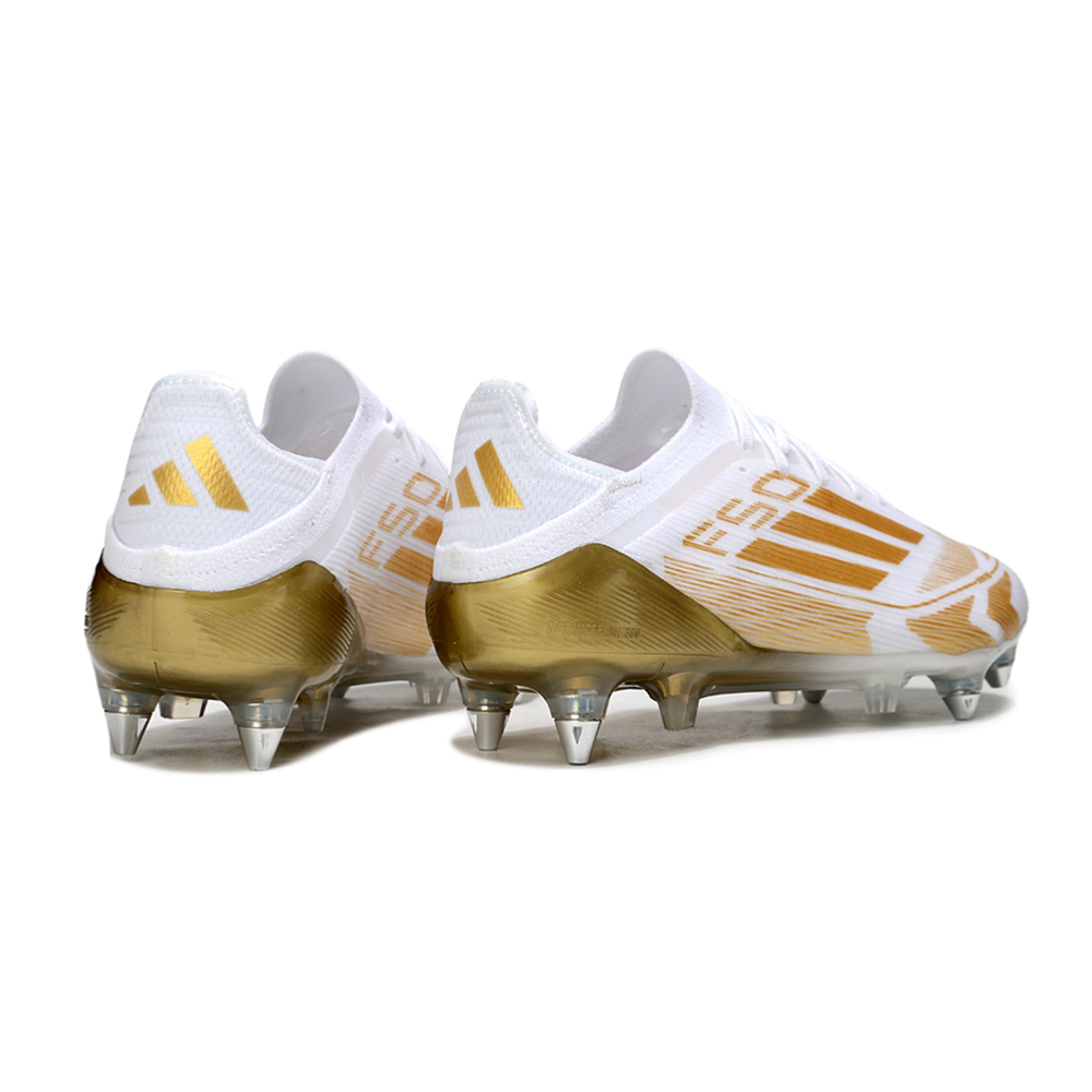 Chuteira Campo Adidas F50 Ponta de Aluminio Branca e Dourado