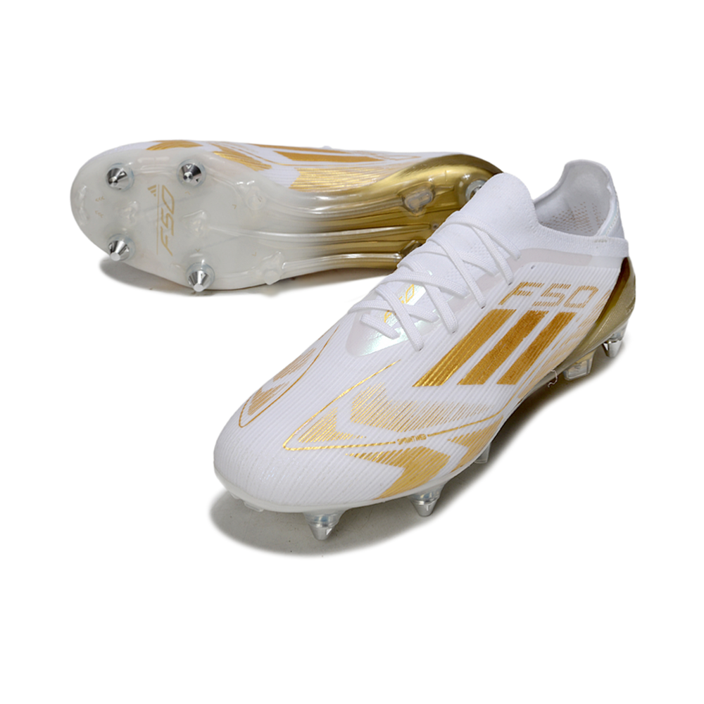 Chuteira Campo Adidas F50 Ponta de Aluminio Branca e Dourado