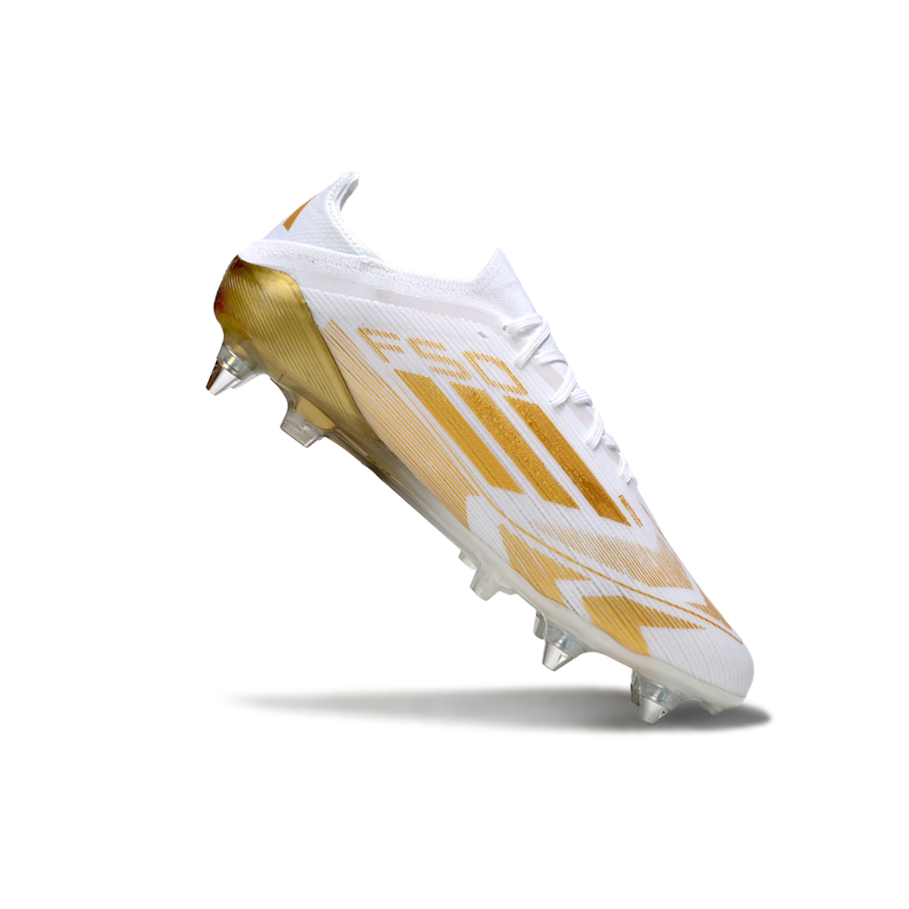Chuteira Campo Adidas F50 Ponta de Aluminio Branca e Dourado