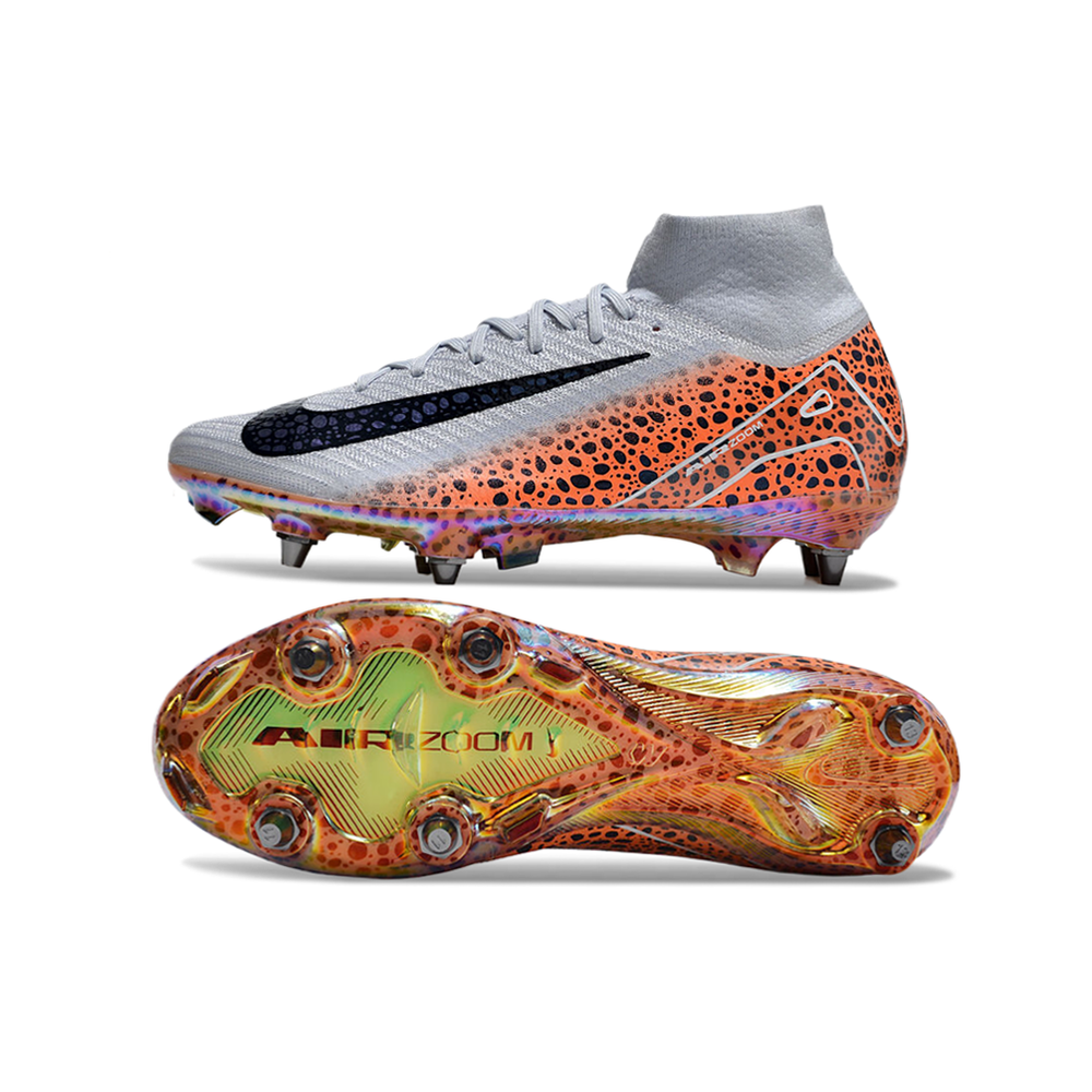 Chuteira Campo Nike Air Zoom Mercurial Superfly 10 Elite Trava Mista Branca, Laranja e Preto 