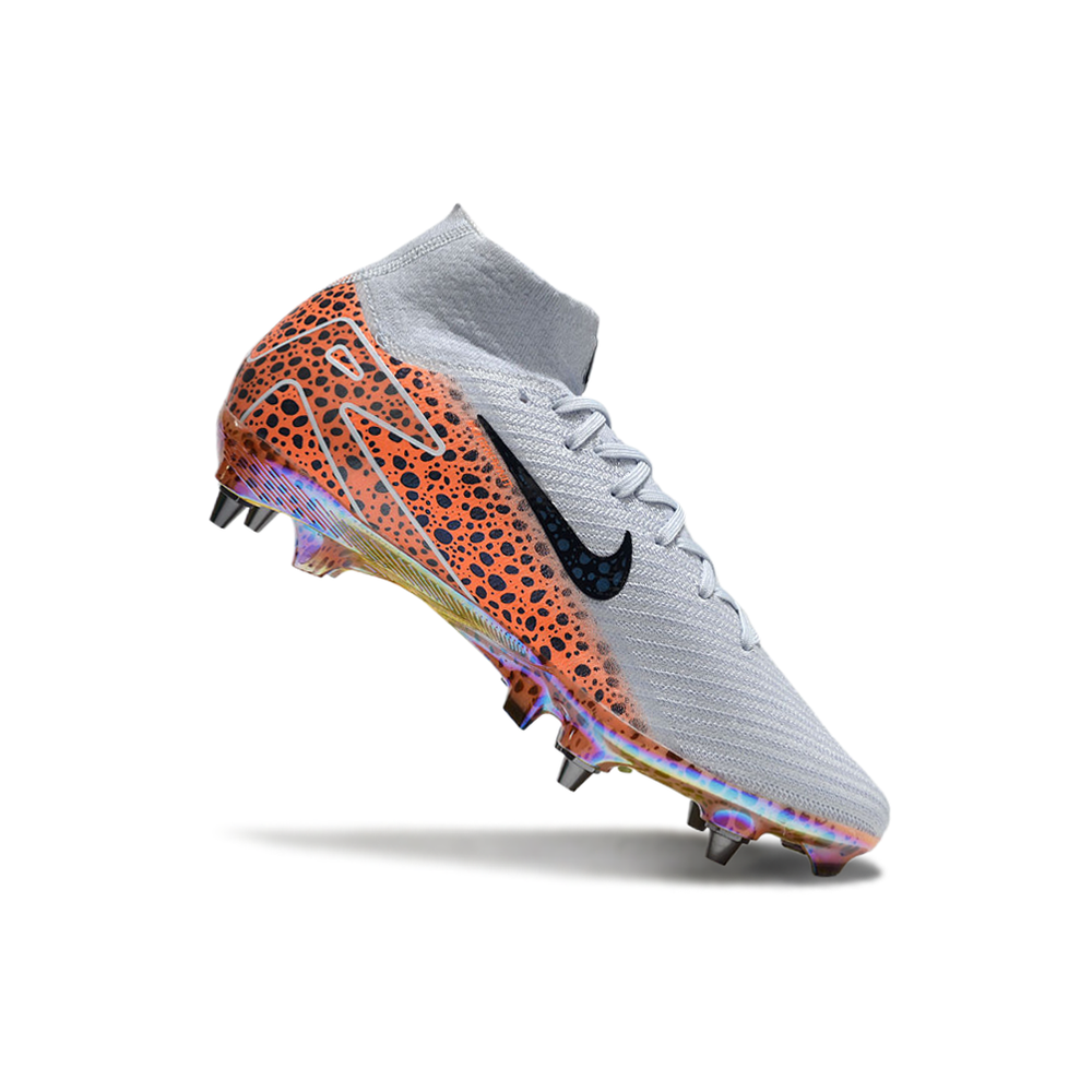 Chuteira Campo Nike Air Zoom Mercurial Superfly 10 Elite Trava Mista Branca, Laranja e Preto 