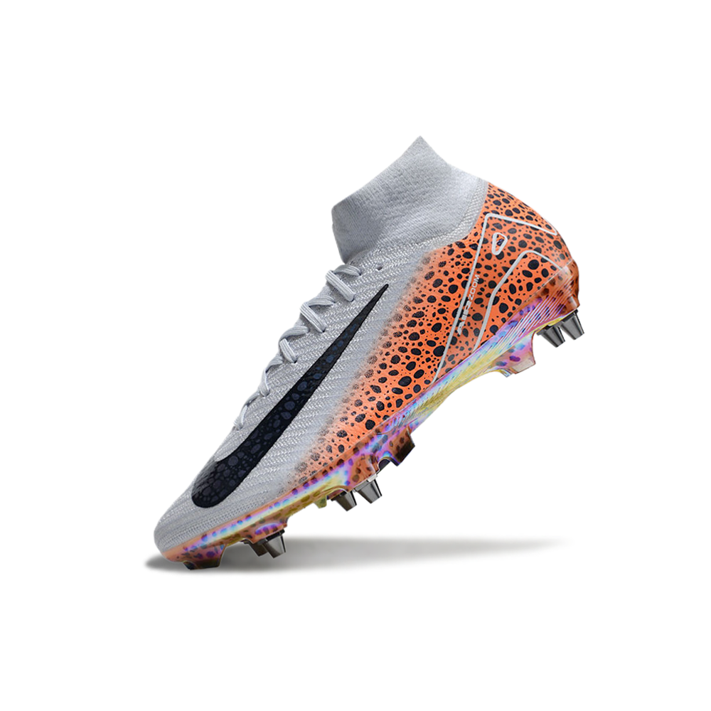 Chuteira Campo Nike Air Zoom Mercurial Superfly 10 Elite Trava Mista Branca, Laranja e Preto 