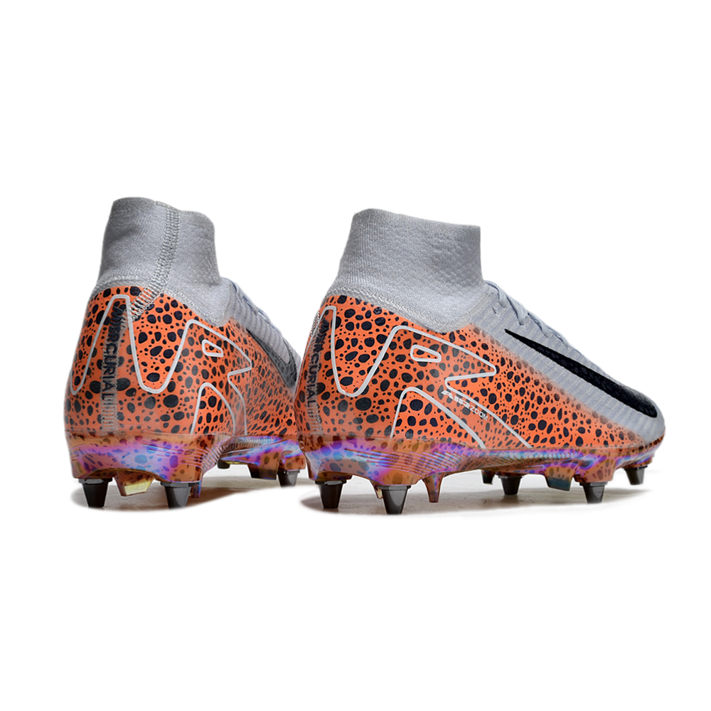 Chuteira Campo Nike Air Zoom Mercurial Superfly 10 Elite Trava Mista Branca, Laranja e Preto 