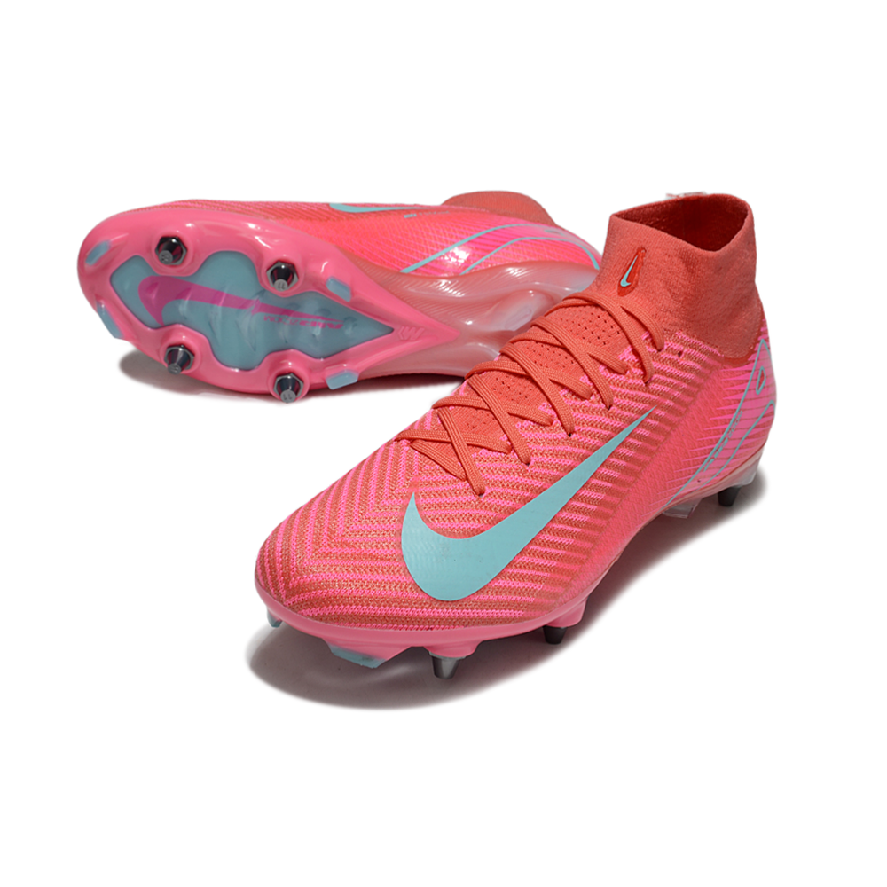 Chuteira Campo Nike Air Zoom Mercurial Superfly 10 Elite Trava Mista Rosa e Azul 