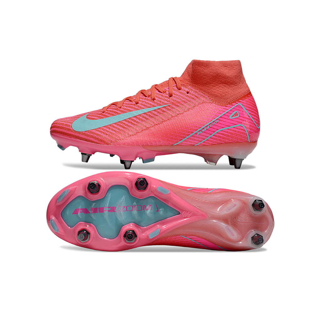 Chuteira Campo Nike Air Zoom Mercurial Superfly 10 Elite Trava Mista Rosa e Azul 
