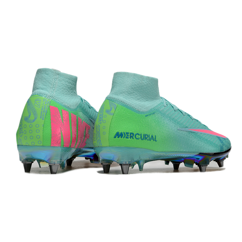 Chuteira Campo Nike Air Zoom Mercurial Superfly 10 Elite Trava Mista Verde e Rosa 
