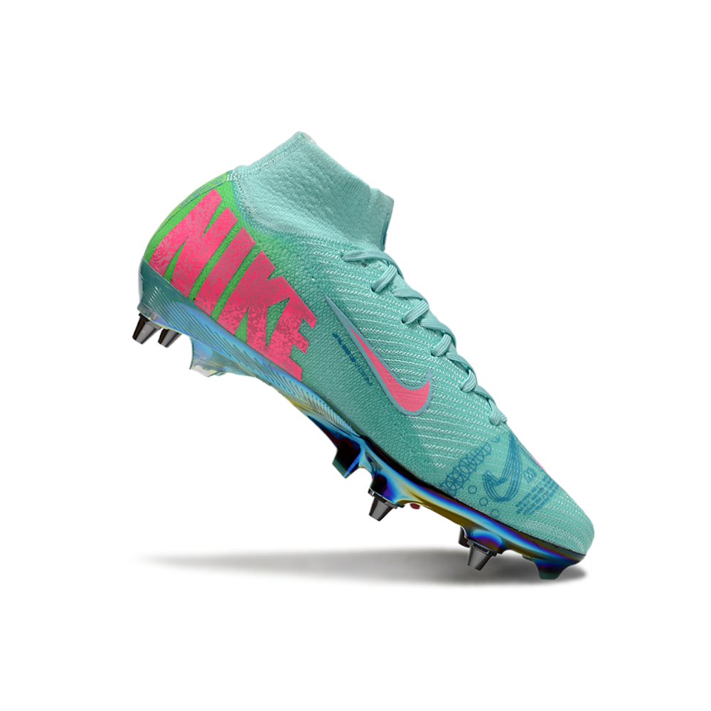 Chuteira Campo Nike Air Zoom Mercurial Superfly 10 Elite Trava Mista Verde e Rosa 