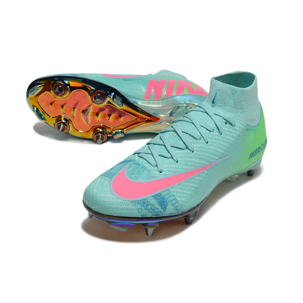 Chuteira Campo Nike Air Zoom Mercurial Superfly 10 Elite Trava Mista Verde e Rosa 