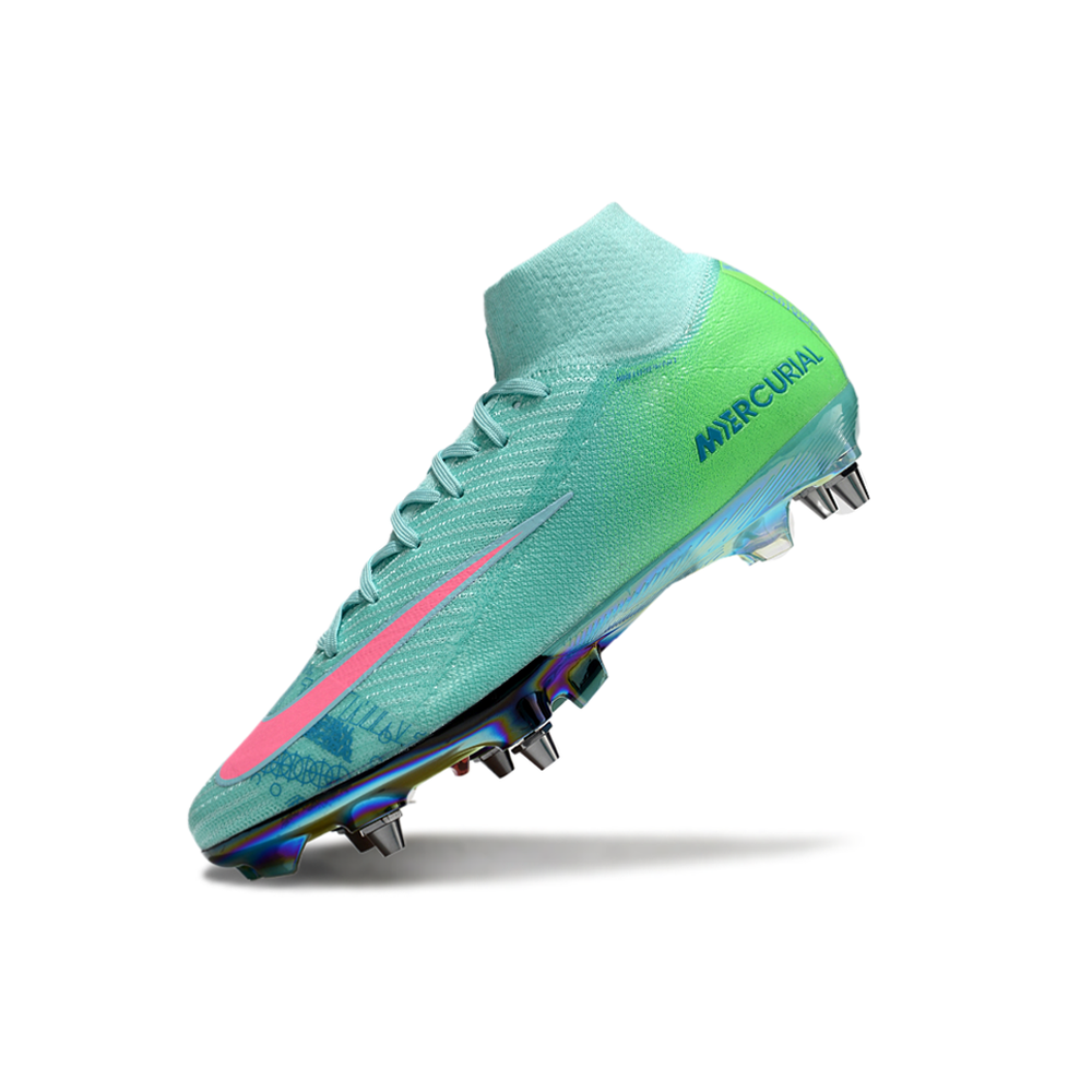 Chuteira Campo Nike Air Zoom Mercurial Superfly 10 Elite Trava Mista Verde e Rosa 
