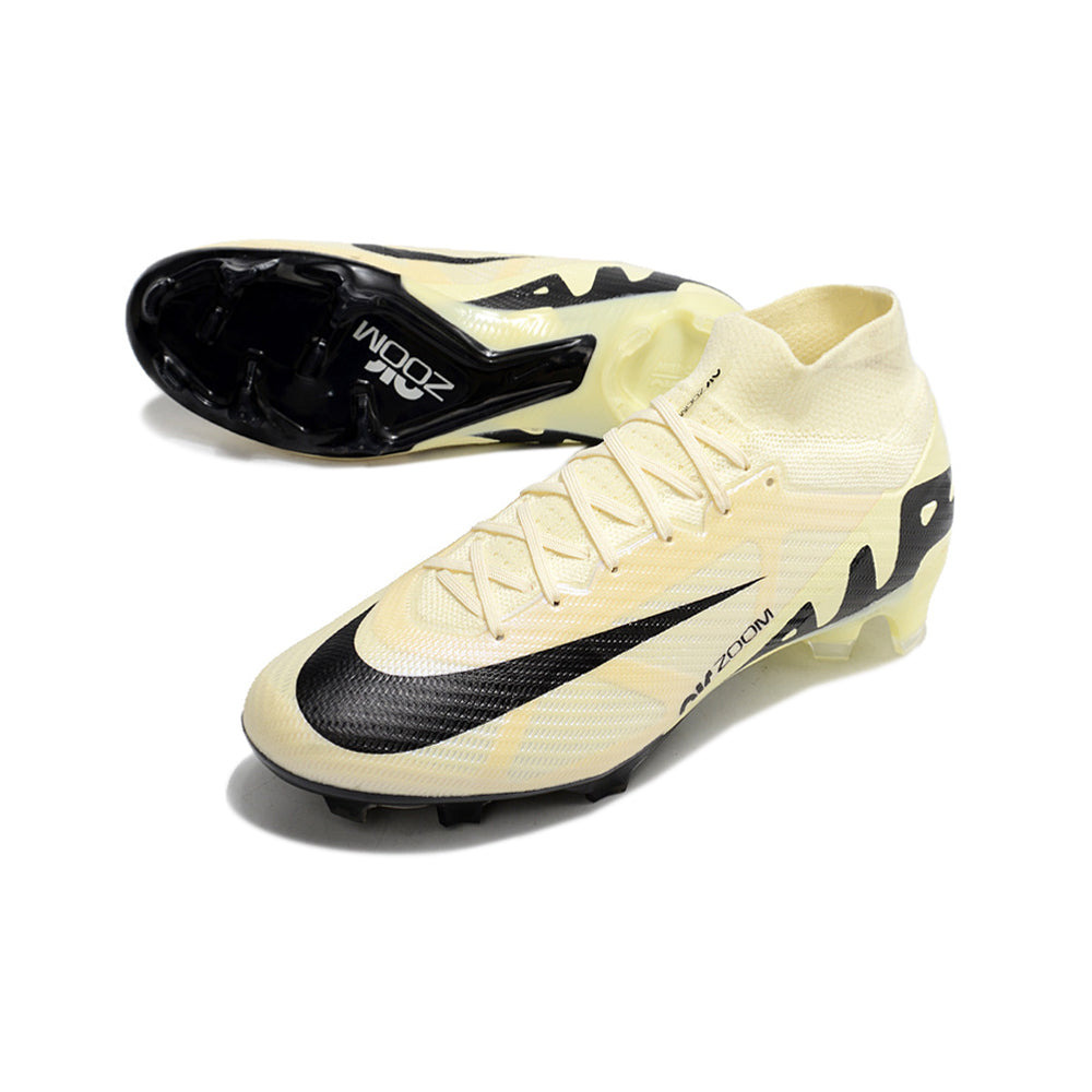 Chuteira Campo Nike Air Zoom Mercurial Superfly 9 Elite FG Bege e Preta 
