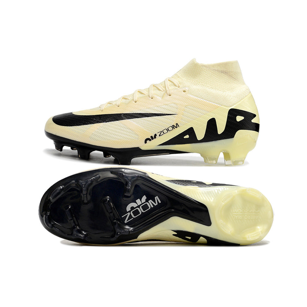 Chuteira Campo Nike Air Zoom Mercurial Superfly 9 Elite FG Bege e Preta 