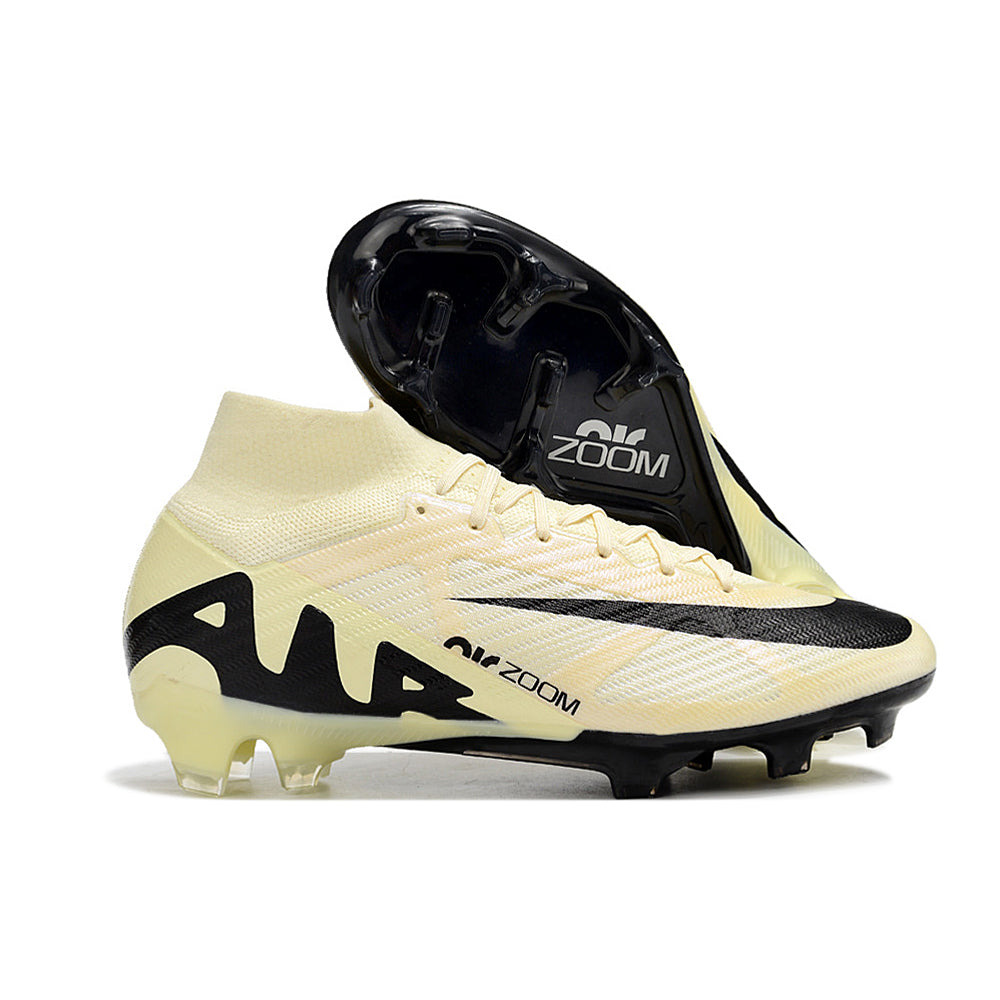 Chuteira Campo Nike Air Zoom Mercurial Superfly 9 Elite FG Bege e Preta 