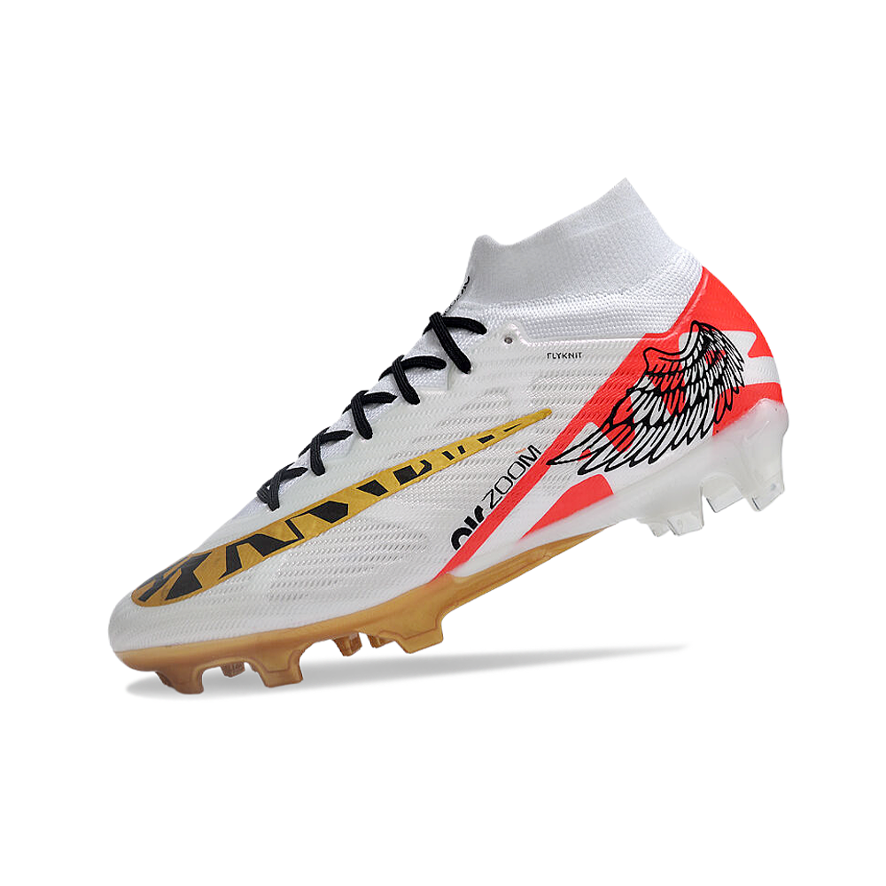 Chuteira Campo Nike Air Zoom Mercurial Superfly 9 Elite FG Branca e Dourada