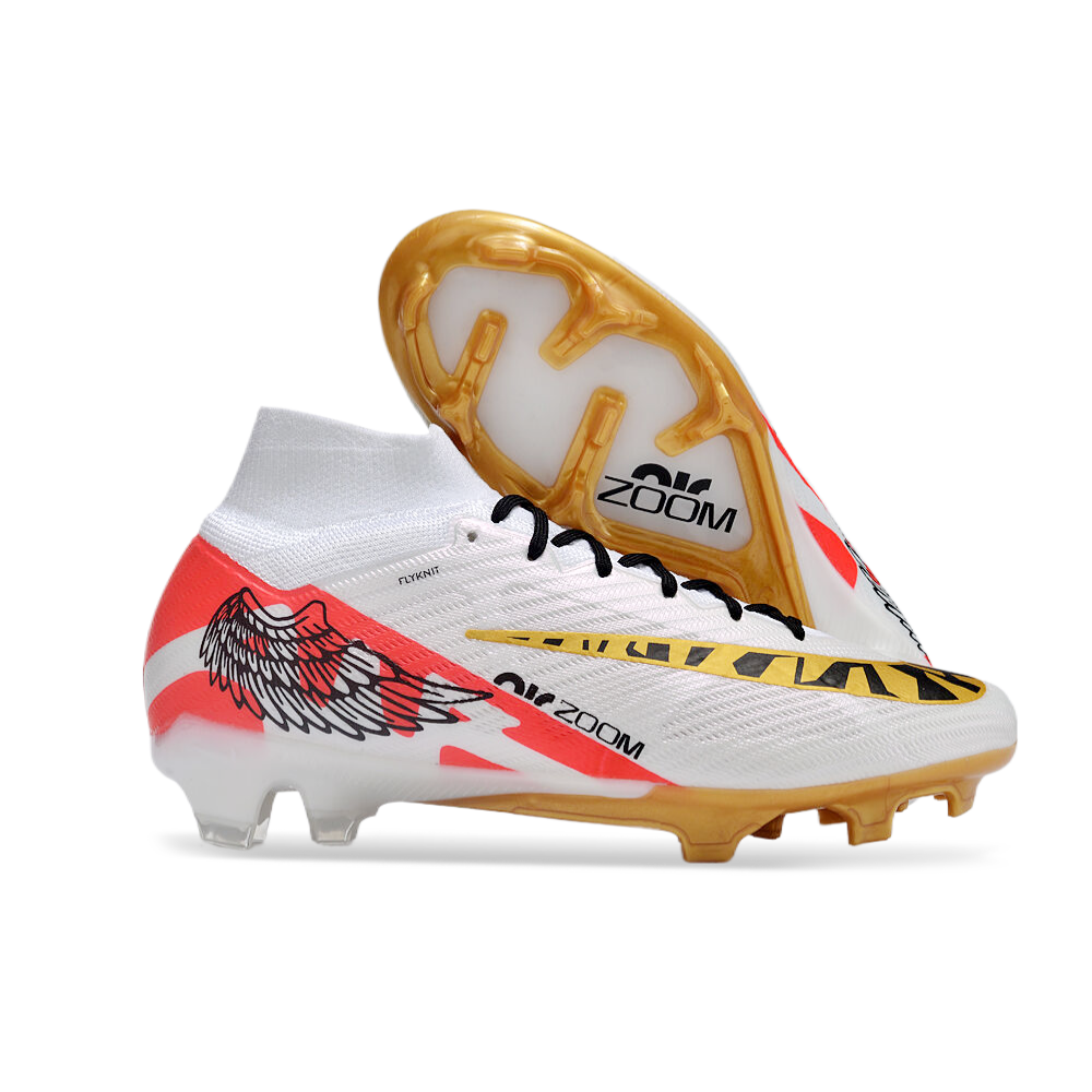Chuteira Campo Nike Air Zoom Mercurial Superfly 9 Elite FG Branca e Dourada