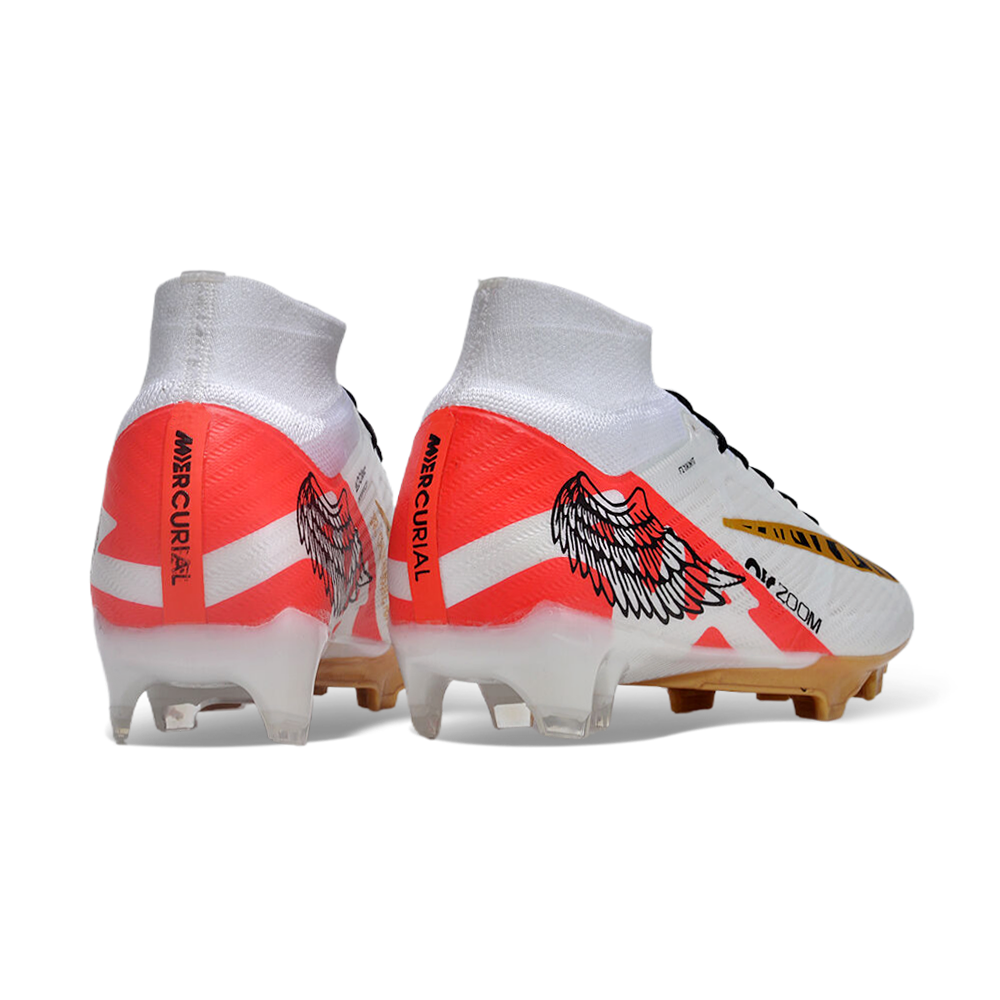 Chuteira Campo Nike Air Zoom Mercurial Superfly 9 Elite FG Branca e Dourada