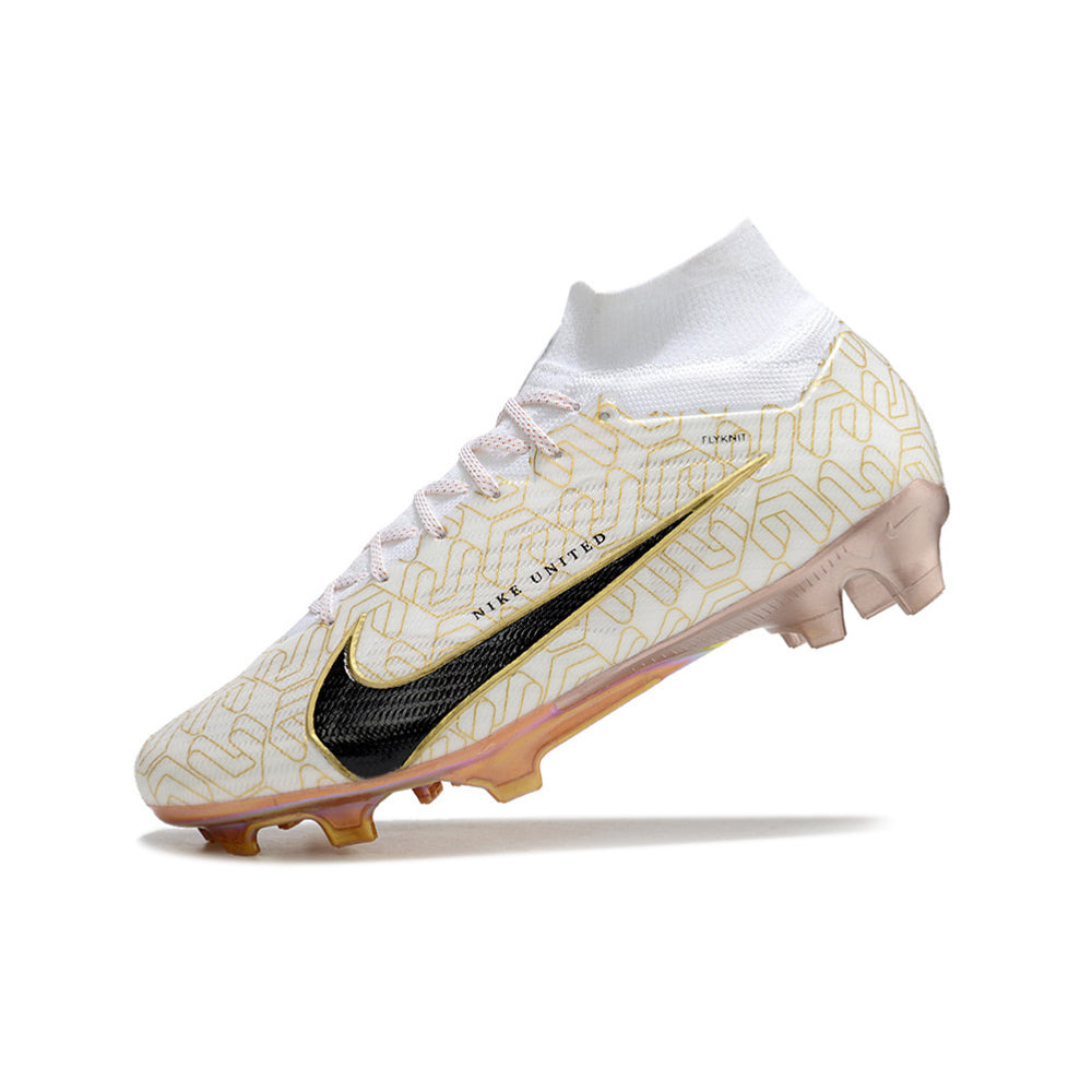 Chuteira Campo Nike Air Zoom Mercurial Superfly 9 Elite FG Branca e Dourada 