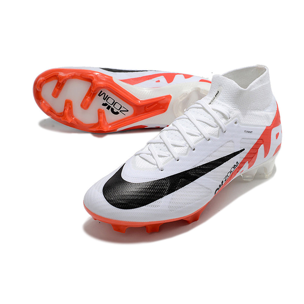 Chuteira Campo Nike Air Zoom Mercurial Superfly 9 Elite FG Branca e Laranja 