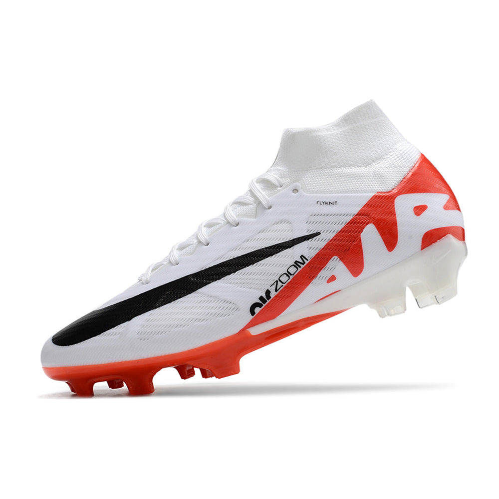 Chuteira Campo Nike Air Zoom Mercurial Superfly 9 Elite FG Branca e Laranja 