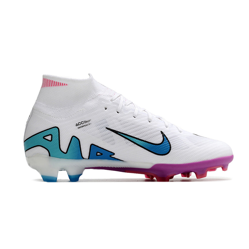 Chuteira Campo Nike Air Zoom Mercurial Superfly 9 Elite FG Branca e Roxa