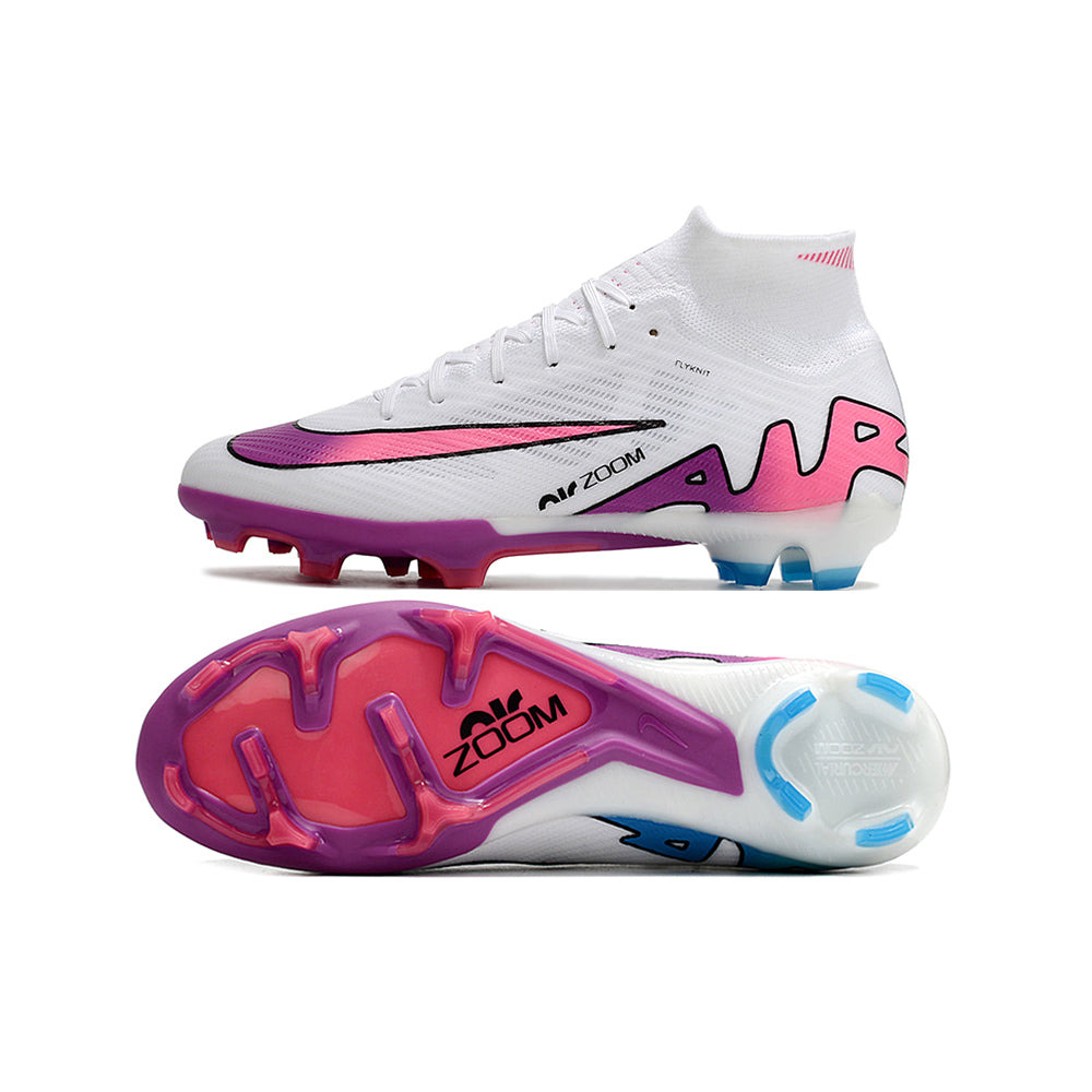 Chuteira Campo Nike Air Zoom Mercurial Superfly 9 Elite FG Branca e Roxa