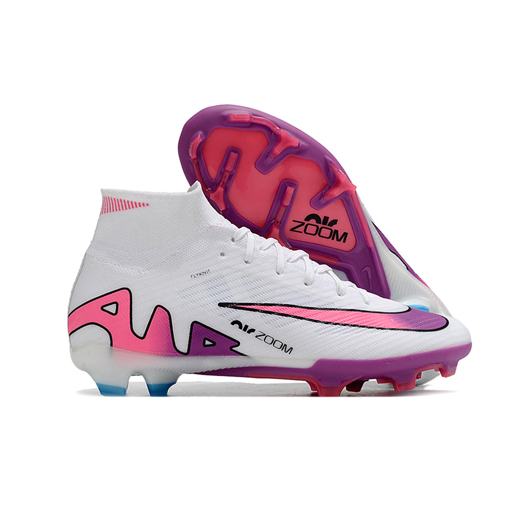 Chuteira Campo Nike Air Zoom Mercurial Superfly 9 Elite FG Branca e Roxa