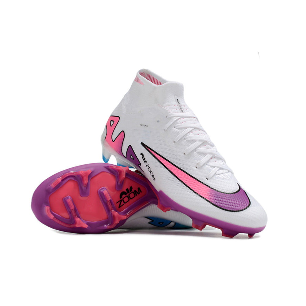 Chuteira Campo Nike Air Zoom Mercurial Superfly 9 Elite FG Branca e Roxa