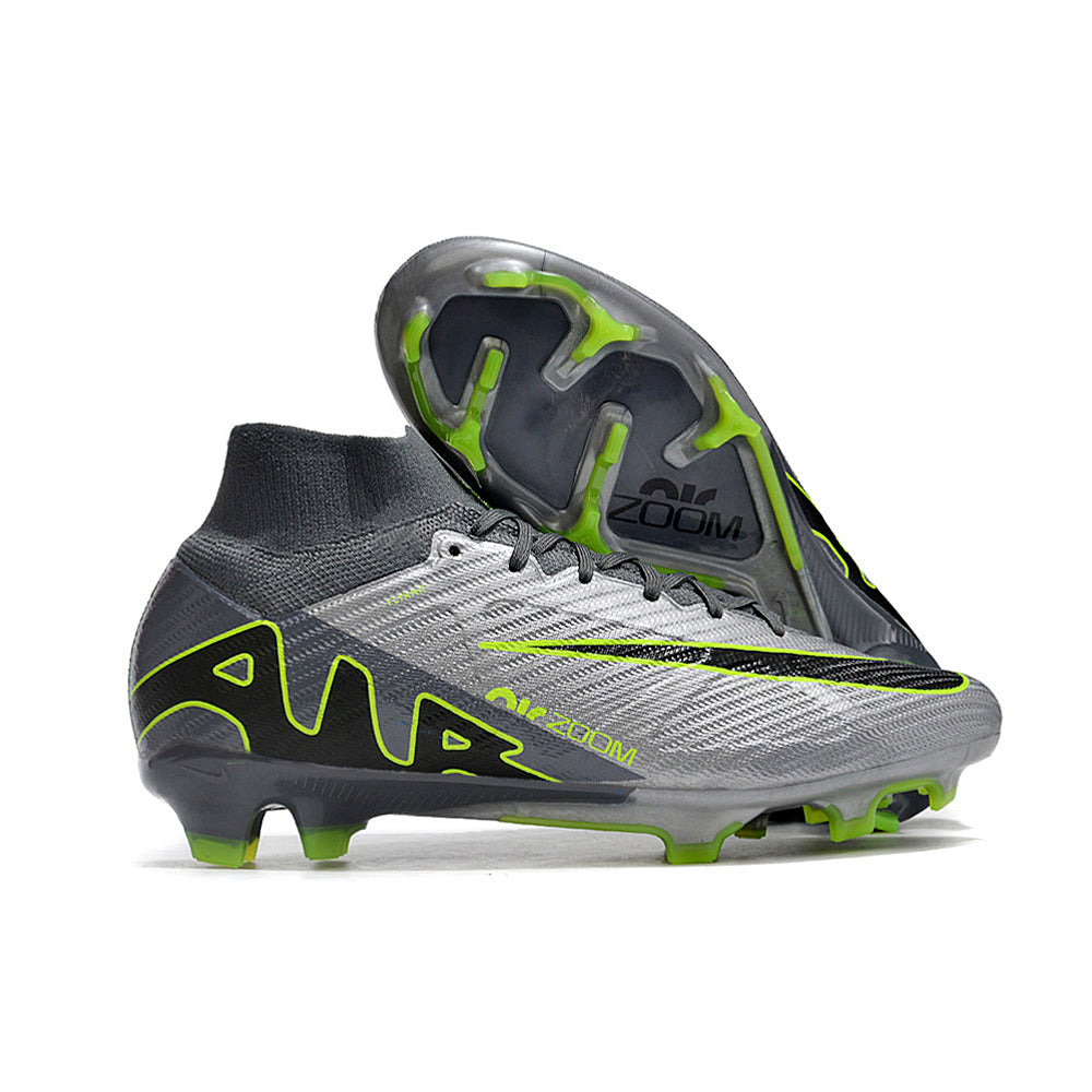 Chuteira Campo Nike Air Zoom Mercurial Superfly 9 Elite FG Cinza e Verde