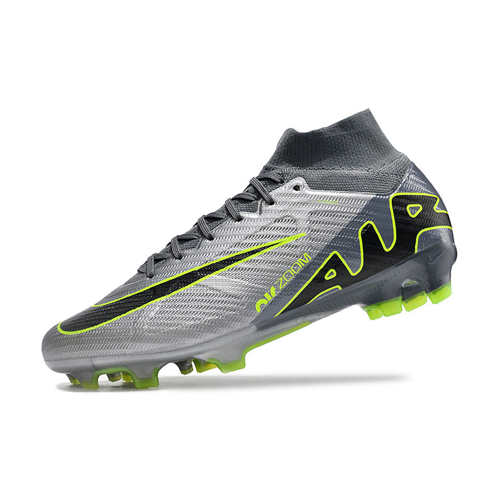 Chuteira Campo Nike Air Zoom Mercurial Superfly 9 Elite FG Cinza e Verde