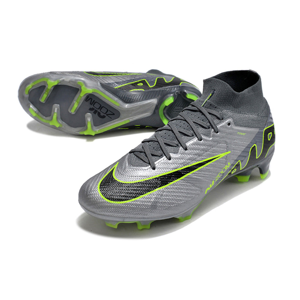 Chuteira Campo Nike Air Zoom Mercurial Superfly 9 Elite FG Cinza e Verde