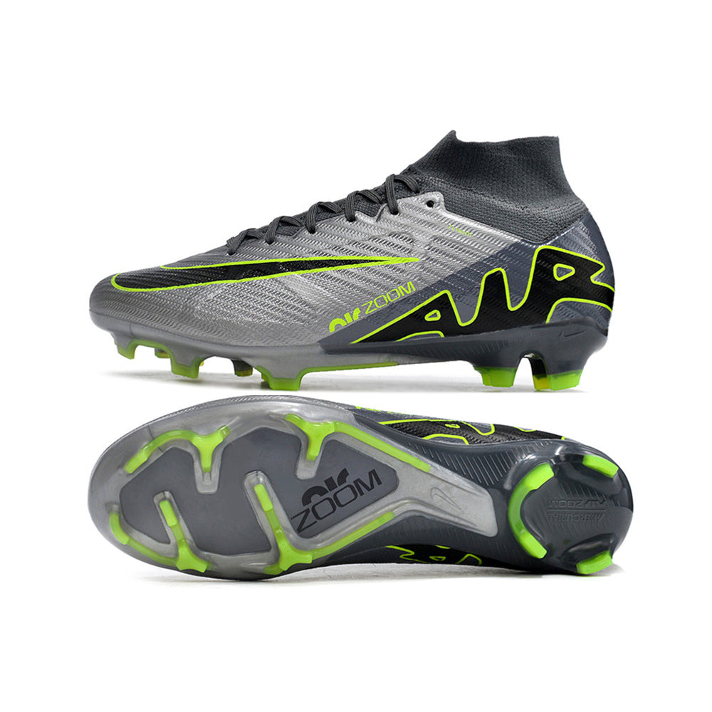 Chuteira Campo Nike Air Zoom Mercurial Superfly 9 Elite FG Cinza e Verde
