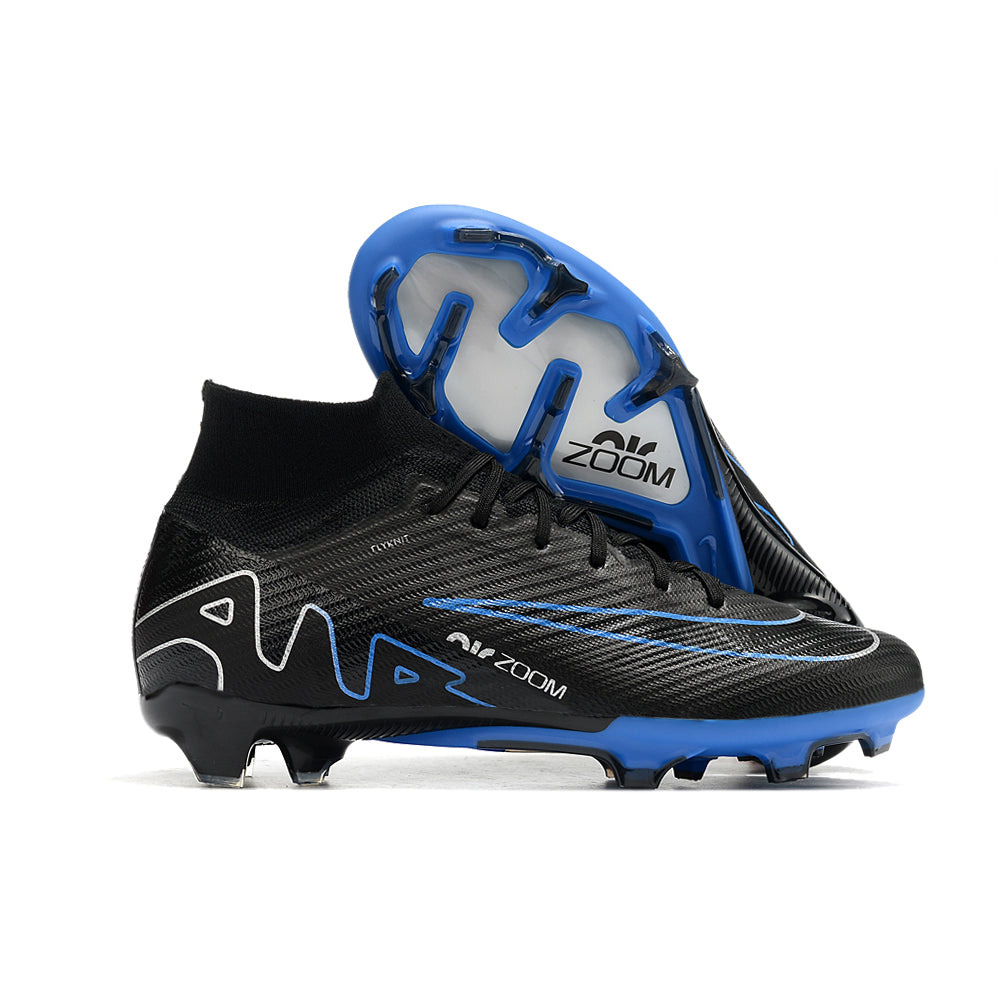 Chuteira Campo Nike Air Zoom Mercurial Superfly 9 Elite FG Preta e Azul 