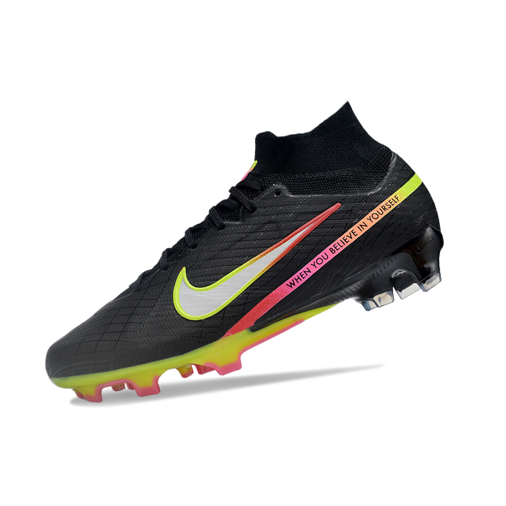 Chuteira Campo Nike Air Zoom Mercurial Superfly 9 Elite FG Preta e Colorida