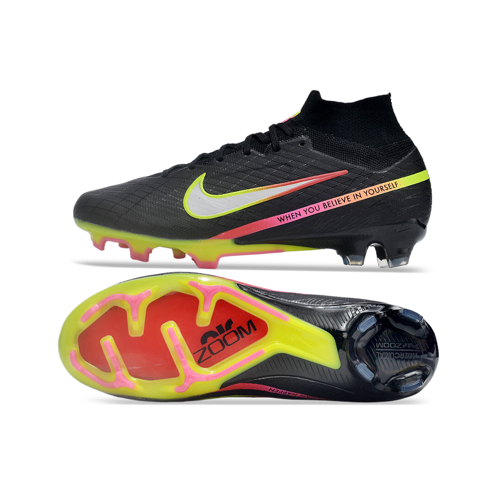 Chuteira Campo Nike Air Zoom Mercurial Superfly 9 Elite FG Preta e Colorida