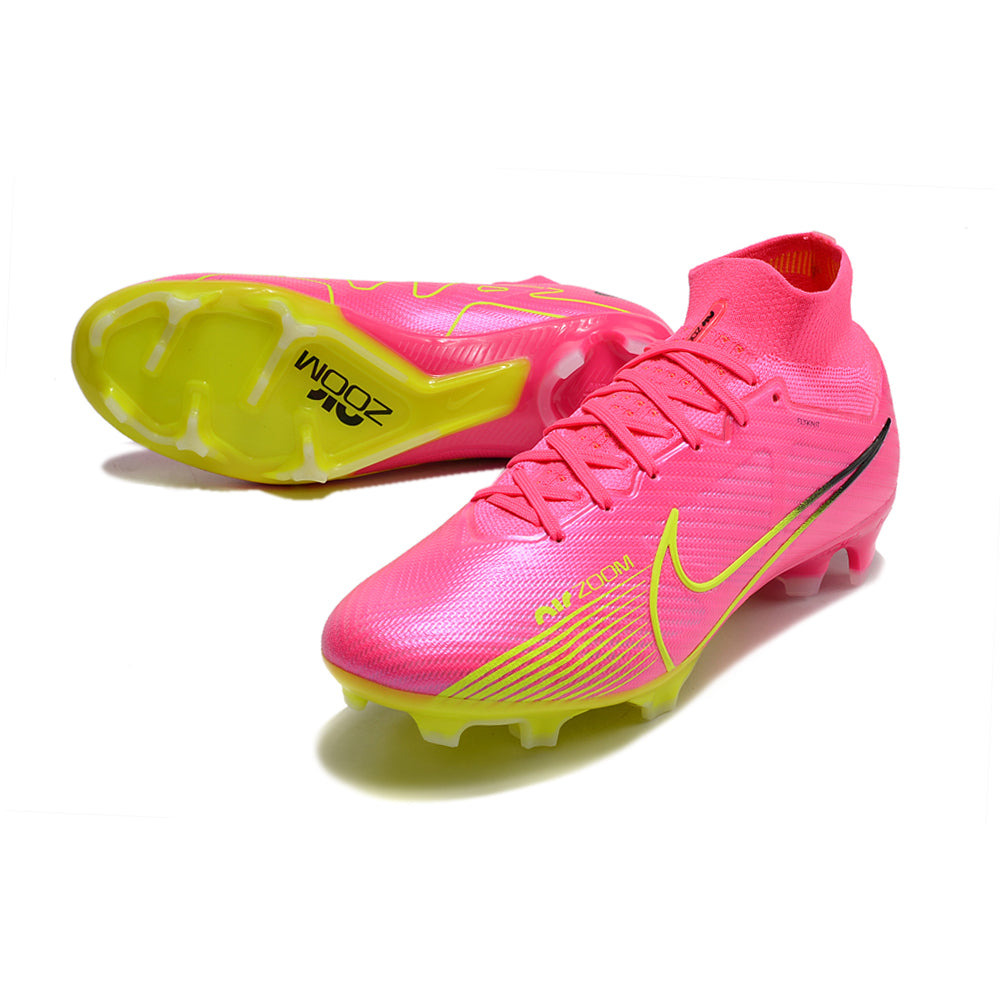Chuteira Campo Nike Air Zoom Mercurial Superfly 9 Elite FG Rosa e Verde 