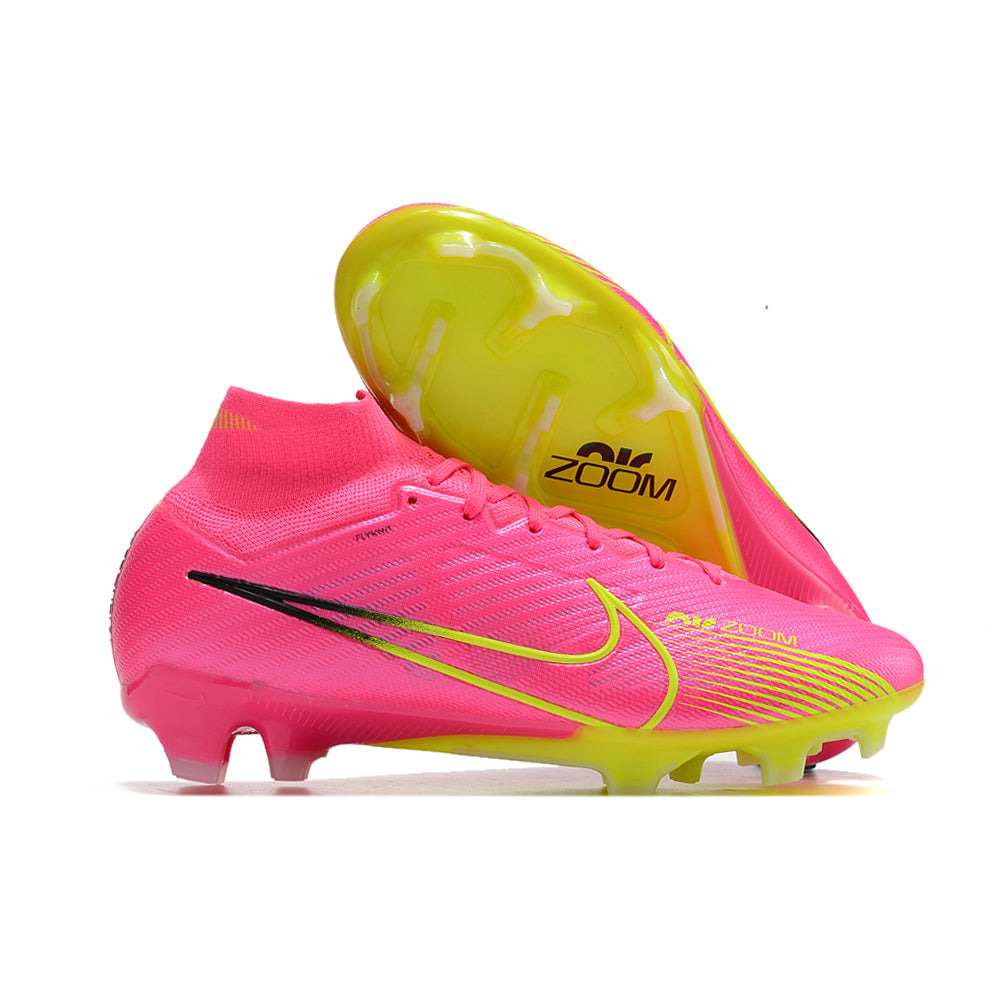 Chuteira Campo Nike Air Zoom Mercurial Superfly 9 Elite FG Rosa e Verde 