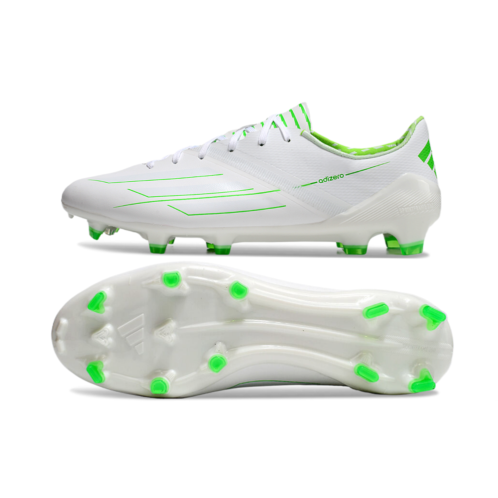 Chuteira Campo Adidas F50 Adizero FG Branca e Verde