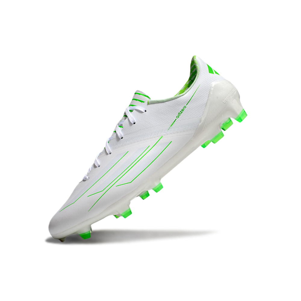 Chuteira Campo Adidas F50 Adizero FG Branca e Verde