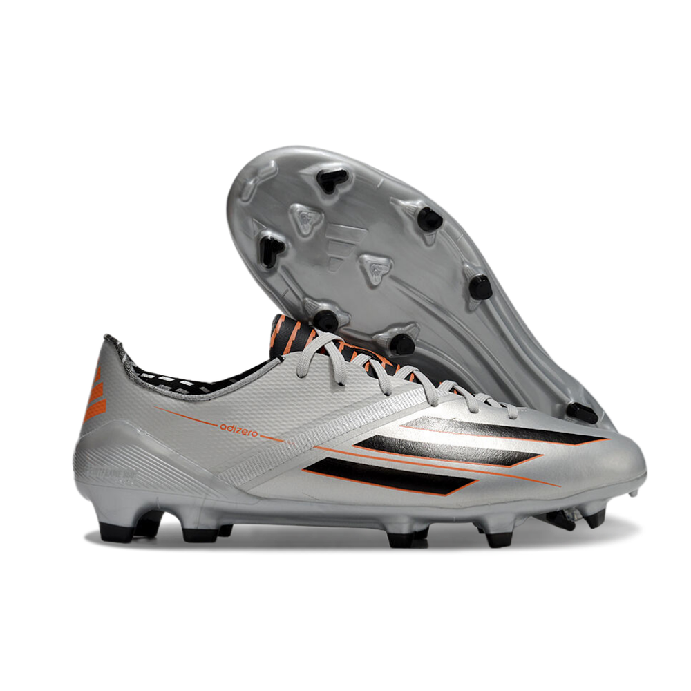 Chuteira Campo Adidas F50 Adizero FG Prata, Laranja e Preto