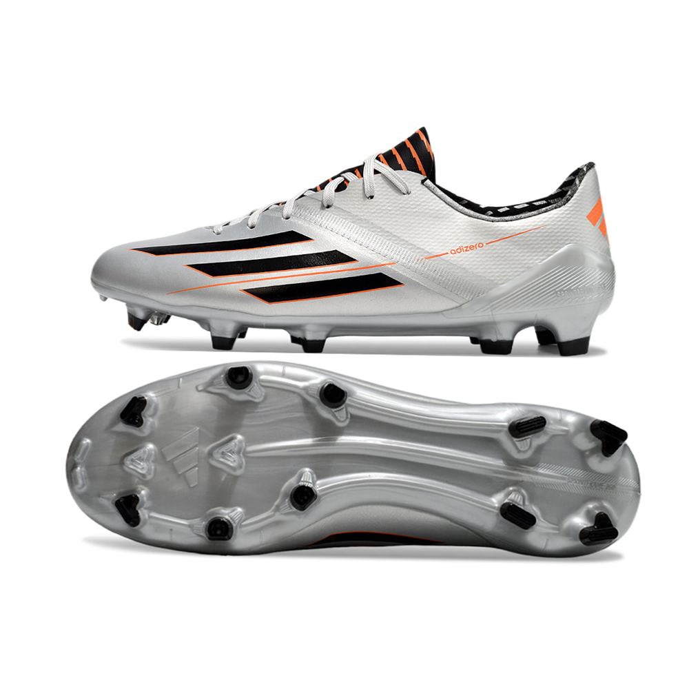 Chuteira Campo Adidas F50 Adizero FG Prata, Laranja e Preto
