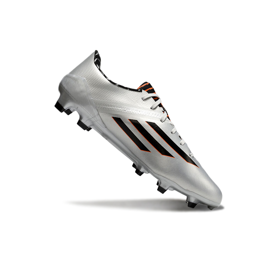 Chuteira Campo Adidas F50 Adizero FG Prata, Laranja e Preto
