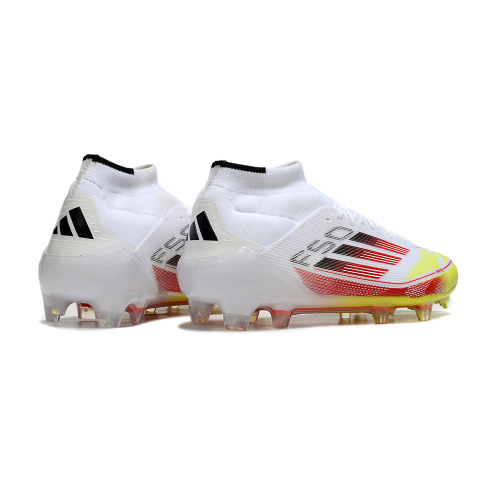 Chuteira Campo Adidas F50 Cano Médio FG Branca e Laranja