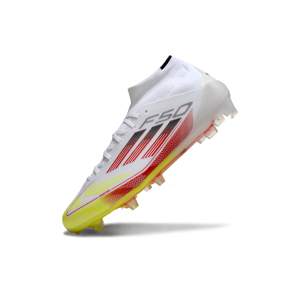 Chuteira Campo Adidas F50 Cano Médio FG Branca e Laranja