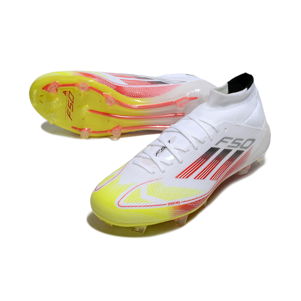 Chuteira Campo Adidas F50 Cano Médio FG Branca e Laranja
