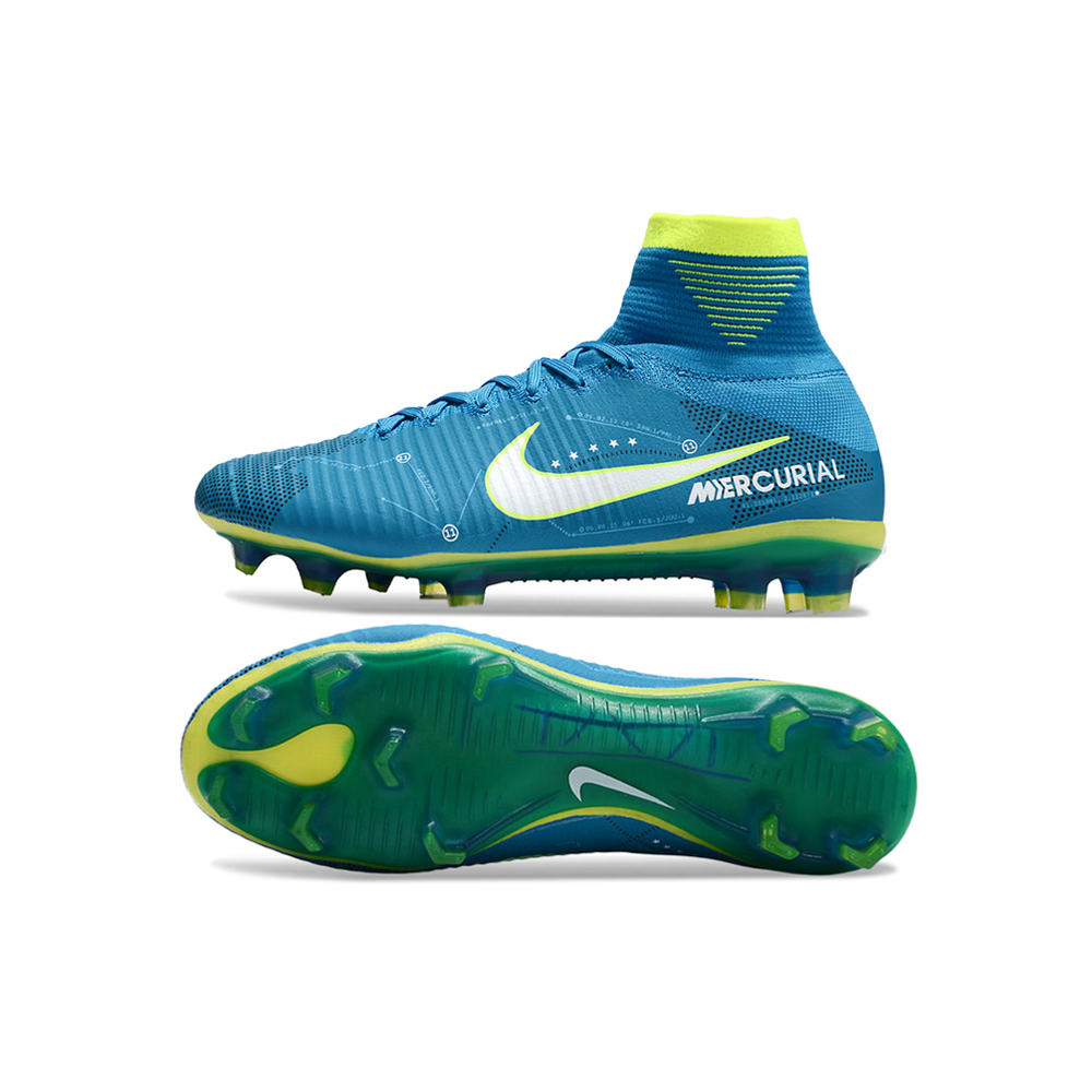 Chuteira Campo Nike Retrô Mercurial Superfly 5 FG Azul e Verde