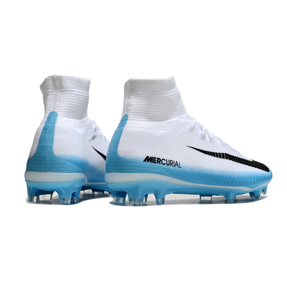 Chuteira Campo Nike Retrô Mercurial Superfly 5 FG Branca e Azul