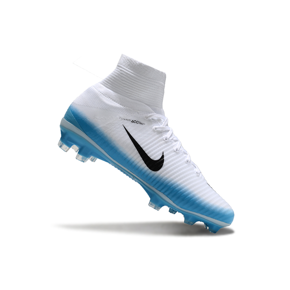 Chuteira Campo Nike Retrô Mercurial Superfly 5 FG Branca e Azul