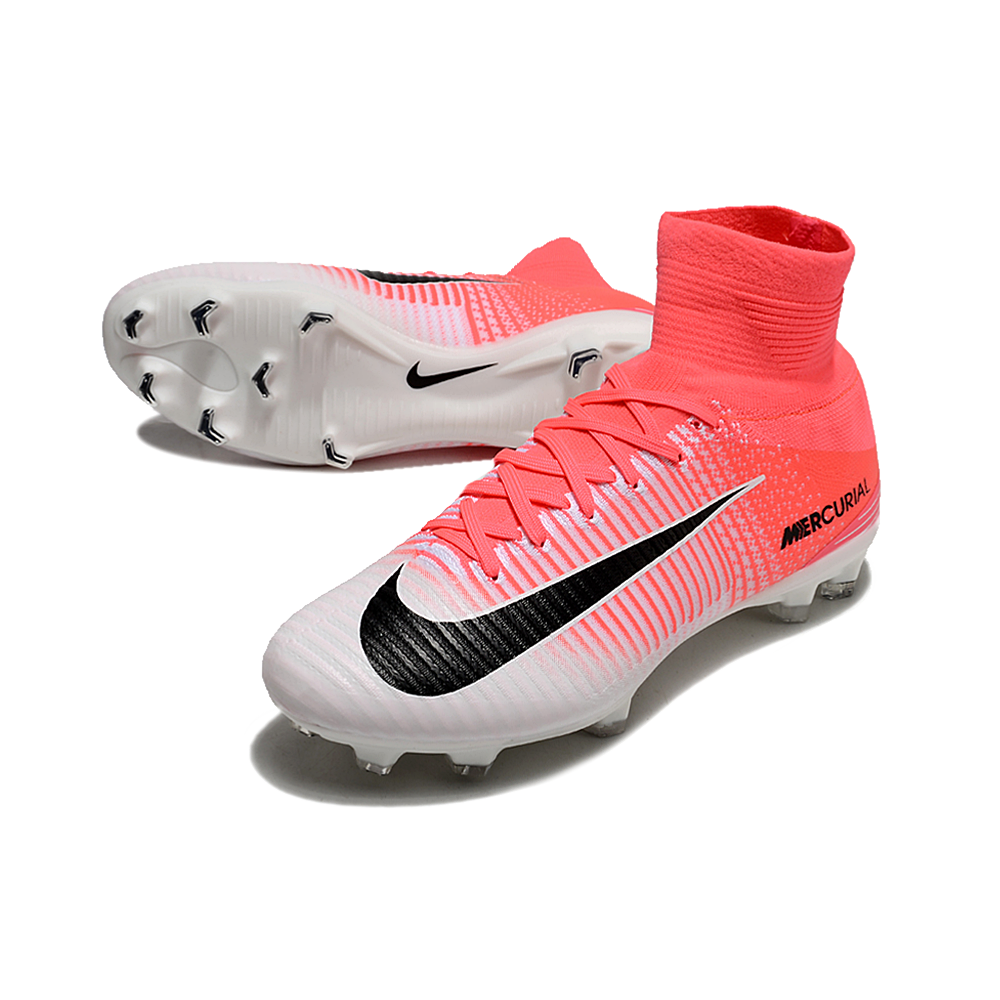 Chuteira Campo Nike Retrô Mercurial Superfly 5 FG Branca e Rosa
