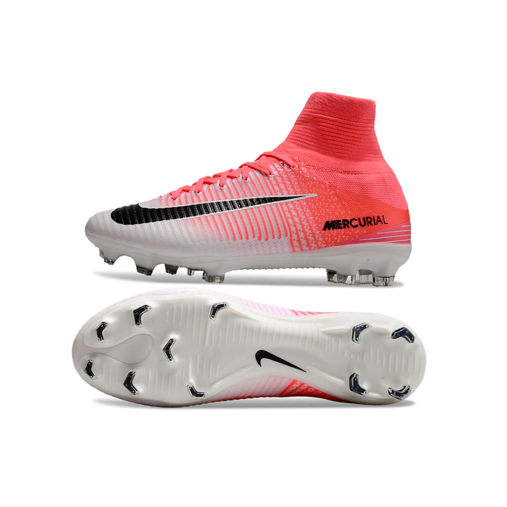 Chuteira Campo Nike Retrô Mercurial Superfly 5 FG Branca e Rosa