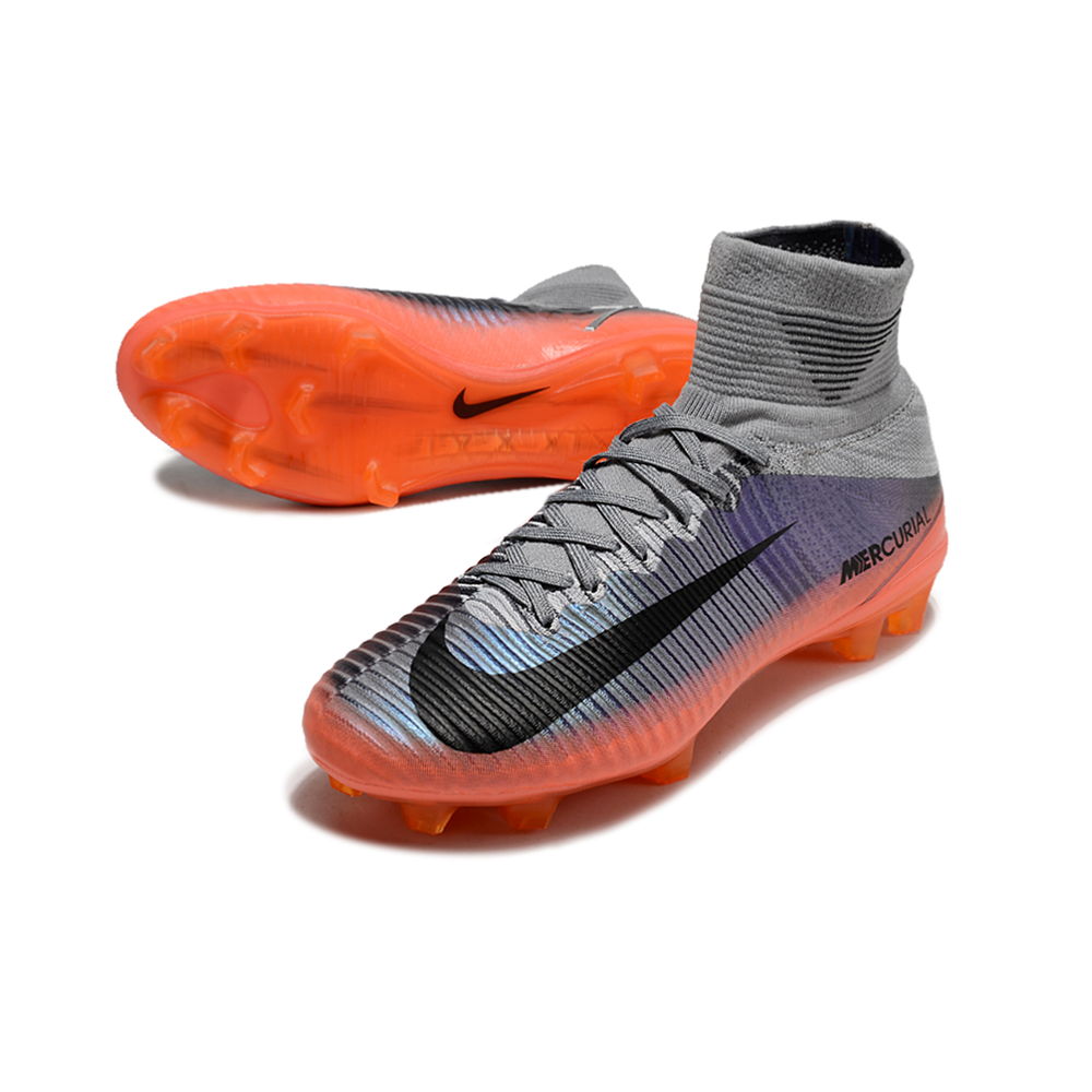 Chuteira Campo Nike Retrô Mercurial Superfly 5 FG Prata e Laranja CR7